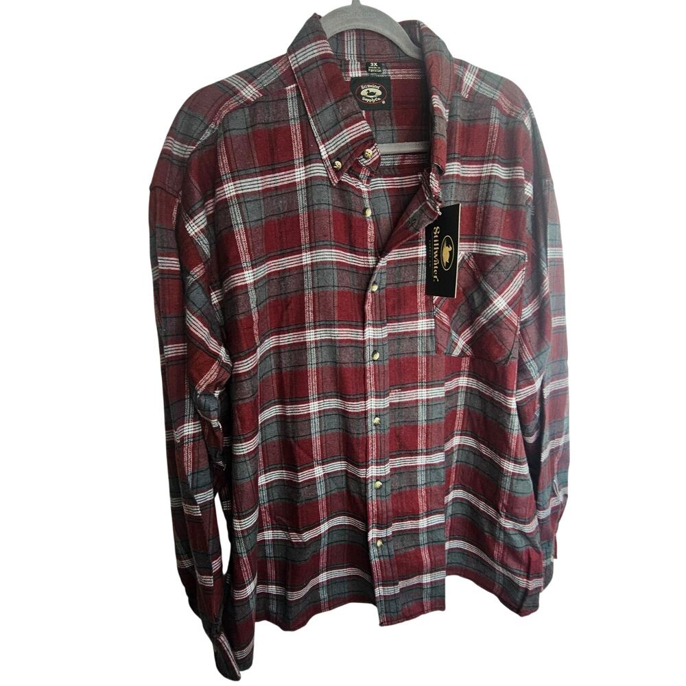 Stillwater Supply Co Mens Burgundy Plaid Flannel Shirt 3XL Button Down Workwear